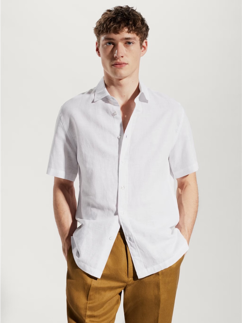 MANGO 100% linen short sleeve shirt